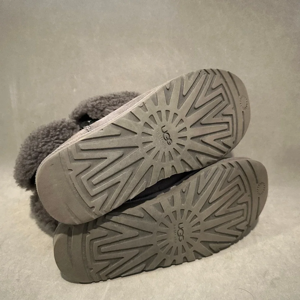 UGG Australia Grey Suede Shearling Cuff Boots Womens 8 Grey F19013G Winter Boot